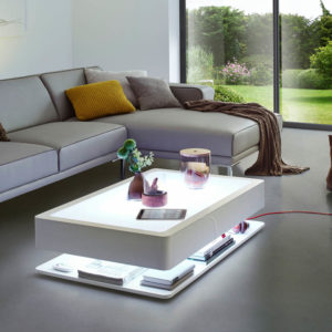coffee table LED light, Couchtisch beleuchtet, Couchtisch weiss, LED coffee table, coffee table with storage,