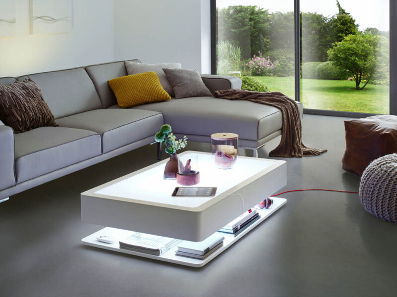 Couchtisch beleuchtet, Couchtisch weiss, table basse avec LED, LED coffee table