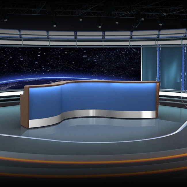 Modular News desk TV Studio Walnut Blue